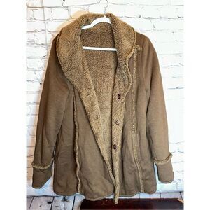EDDIE BAUER SHERPA FAUX SHEARLING REVERSIBLE COAT SOFT BROWN TRENCH SOFT LARGE